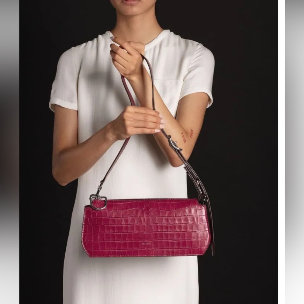Vibrant Pink DELAROQ Crocodile-Embossed Shoulder Bag